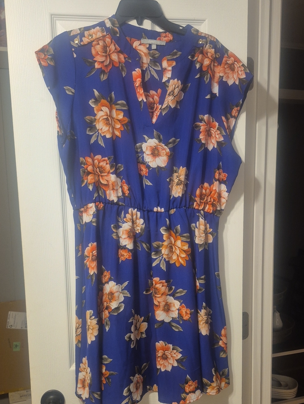 Sweet Rain Blue Dress with Orange Floral Print